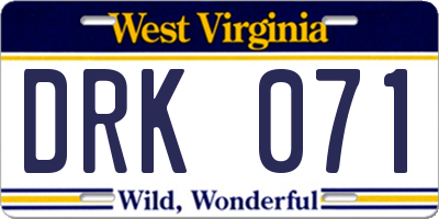 WV license plate DRK071