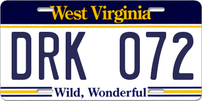 WV license plate DRK072
