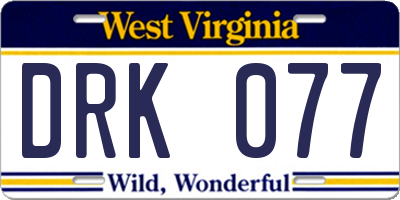WV license plate DRK077