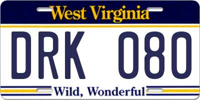 WV license plate DRK080