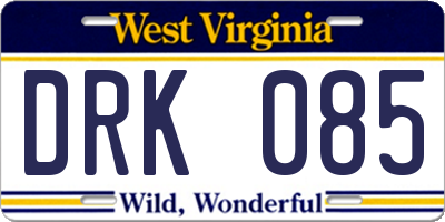WV license plate DRK085
