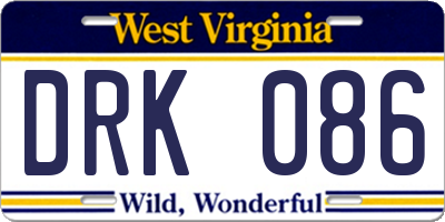 WV license plate DRK086