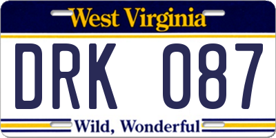 WV license plate DRK087