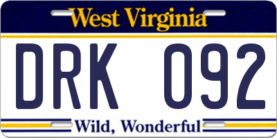 WV license plate DRK092
