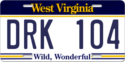 WV license plate DRK104