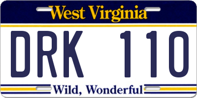 WV license plate DRK110