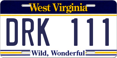 WV license plate DRK111