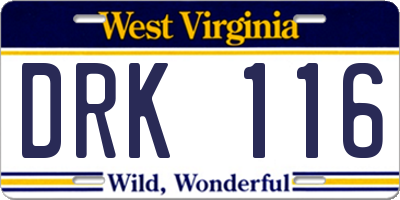 WV license plate DRK116