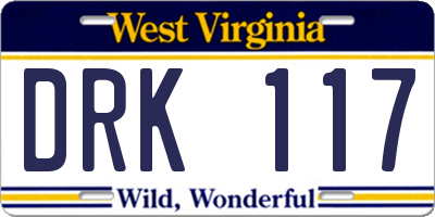 WV license plate DRK117