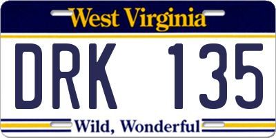WV license plate DRK135