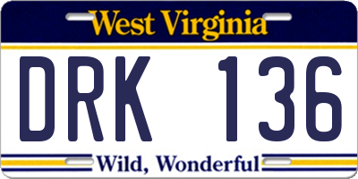 WV license plate DRK136