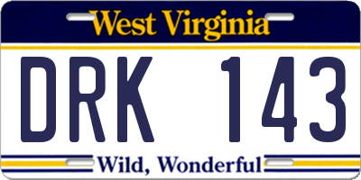 WV license plate DRK143