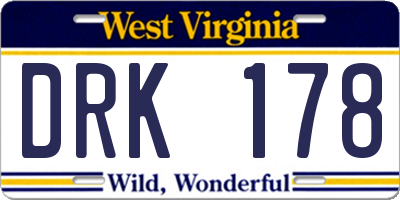 WV license plate DRK178