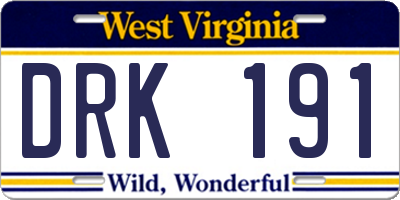 WV license plate DRK191