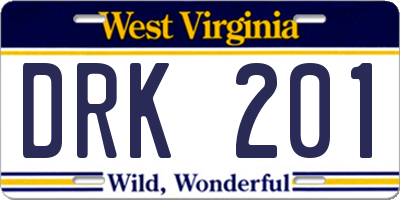 WV license plate DRK201