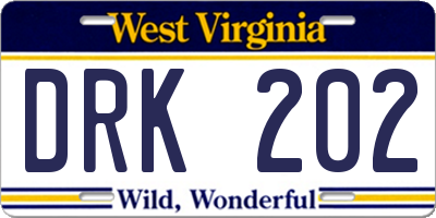 WV license plate DRK202