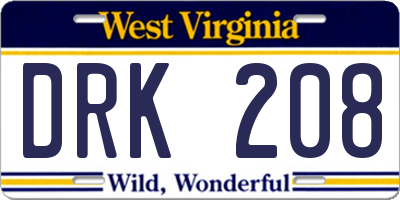 WV license plate DRK208