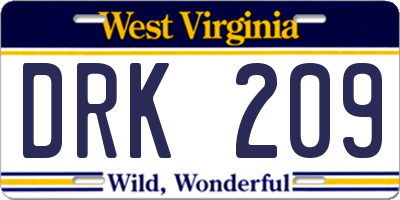 WV license plate DRK209