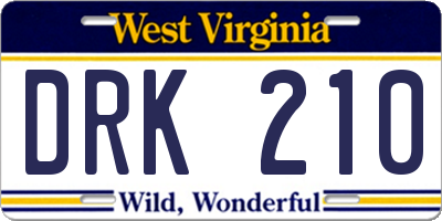 WV license plate DRK210