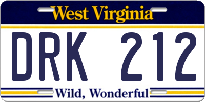 WV license plate DRK212