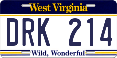 WV license plate DRK214
