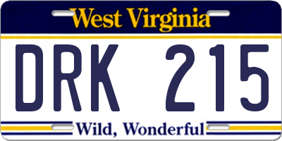 WV license plate DRK215