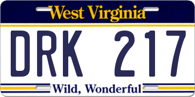 WV license plate DRK217