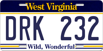 WV license plate DRK232