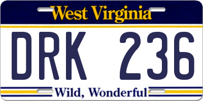 WV license plate DRK236