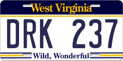 WV license plate DRK237