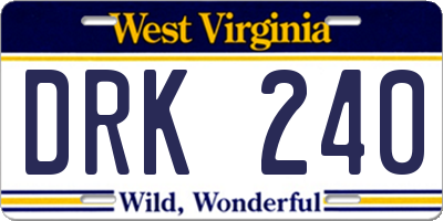 WV license plate DRK240