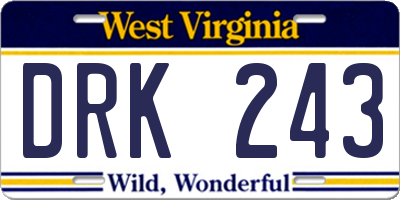 WV license plate DRK243