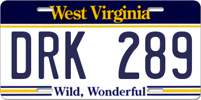 WV license plate DRK289