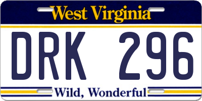 WV license plate DRK296