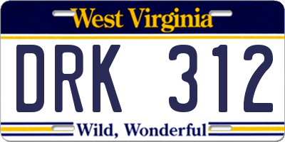 WV license plate DRK312