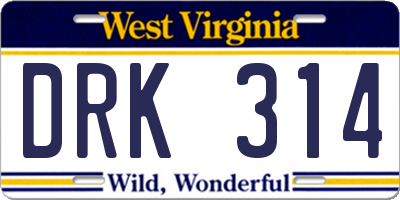 WV license plate DRK314