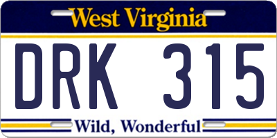 WV license plate DRK315