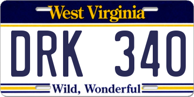 WV license plate DRK340