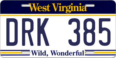 WV license plate DRK385