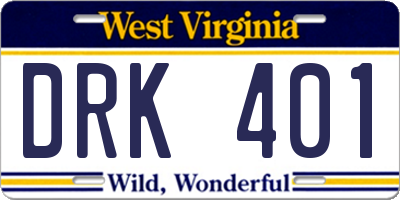 WV license plate DRK401