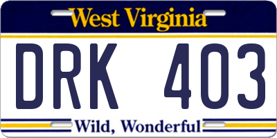 WV license plate DRK403