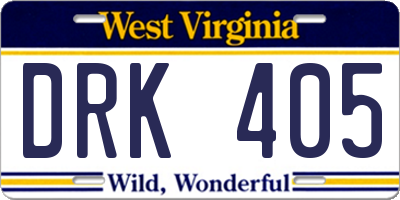 WV license plate DRK405