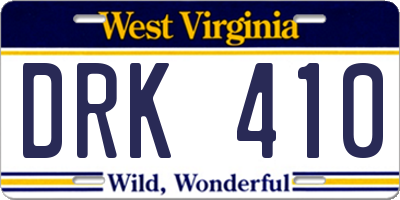 WV license plate DRK410