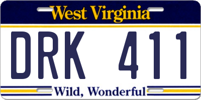 WV license plate DRK411