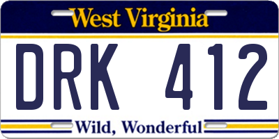 WV license plate DRK412