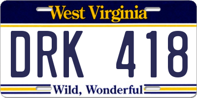 WV license plate DRK418