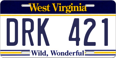 WV license plate DRK421