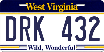 WV license plate DRK432