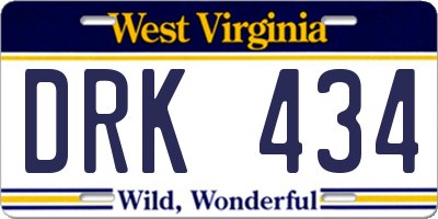 WV license plate DRK434