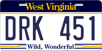 WV license plate DRK451